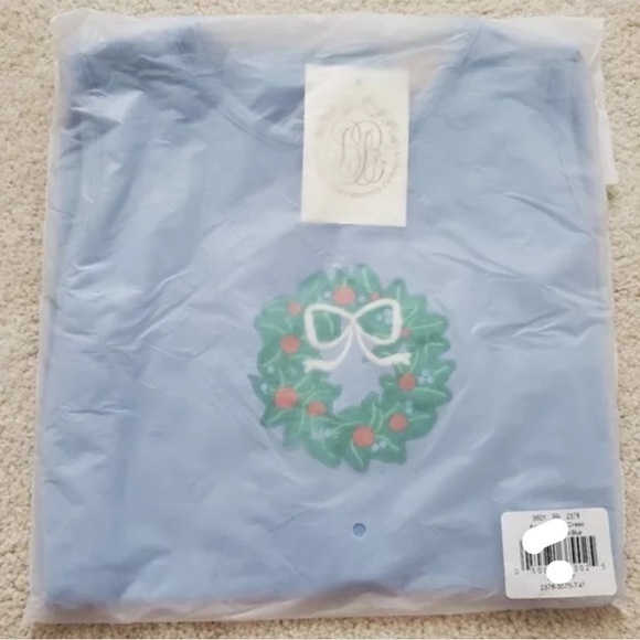 The Beaufort Bonnet Co Annie Apron Shift Dress Blue Wreath Pearl Bow 12 NWT - Picture 4 of 8